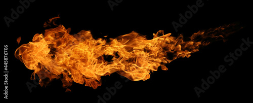 Fire and burning flame torch isolated on dark background for graphic design usage