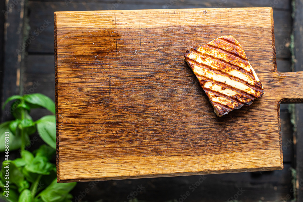 Fototapeta premium cheese grilled halloumi fried barbecue meal snack copy space food background rustic top view