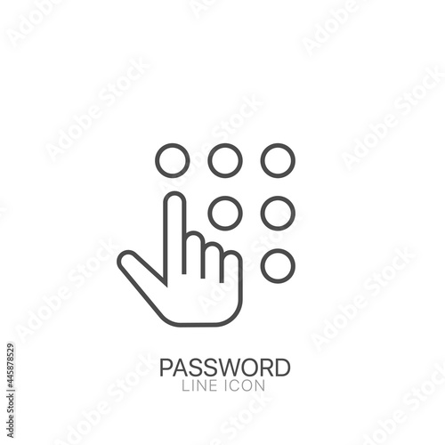 Hand enters the password vector line icon. Editable stroke