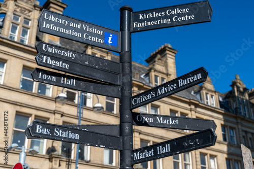 Direction signs in a town centre
