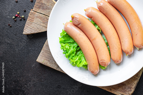 Принти на полотні sausage pork beef or chicken fast food semi-finished product snack on the table