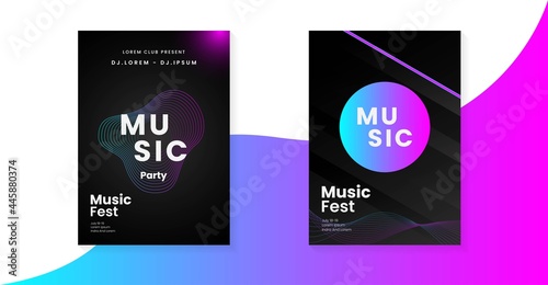  Electronic music poster design. Sound flyer with abstract gradient dotted shape. Circle of wave particles. set bundle