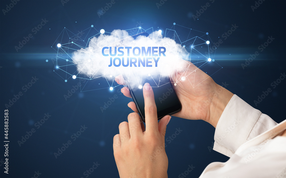 Hand using smartphone with cloud business concept Hand using smartphone with cloud business concept