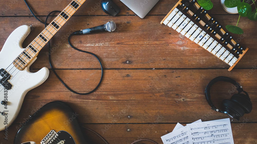 Fototapeta premium Instruments background topdown wide