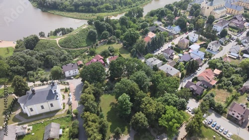 Top view of the city of Drohiczyn on the Bug River.Over the river rises the castle mounain.from the bird's eye view over the city you can see the monastery buildings-Jesuits,Frannciscans,Benedictine  photo