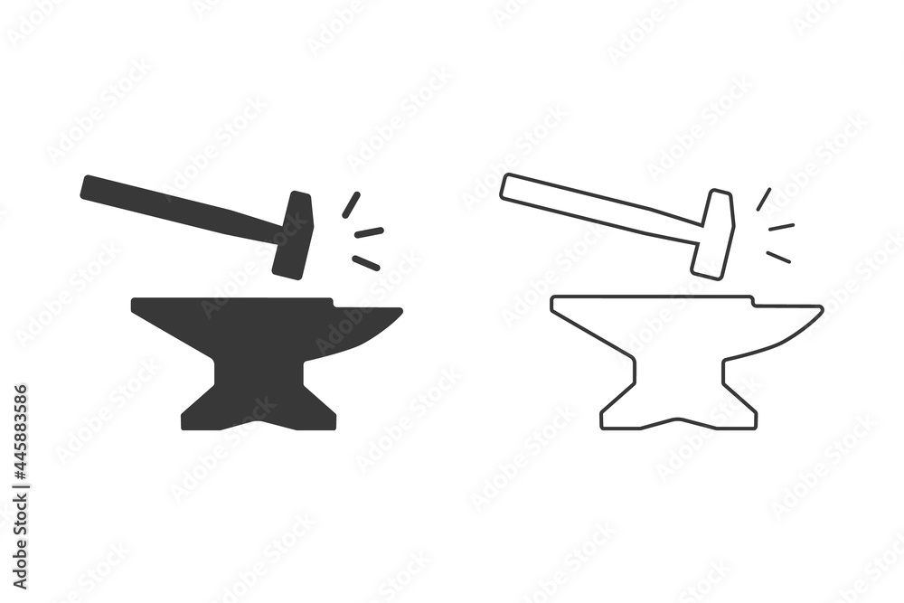 Anvil with hammer icon set. Vector illustration Anvil with hammer icon set. Vector illustration