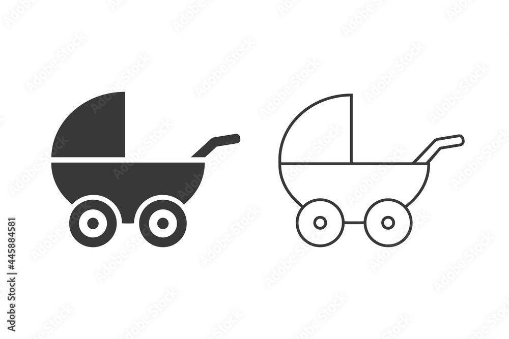 Pictogram stroller icon set. Black icon on white background