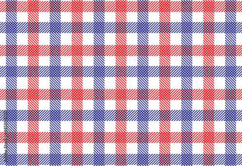 Plaid check diagonal fabric texture seamless pattern. Vector illustration.(red and blue)