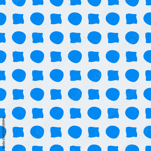 Blue circles and squares. Vector seamless and primitive drawn shapes.