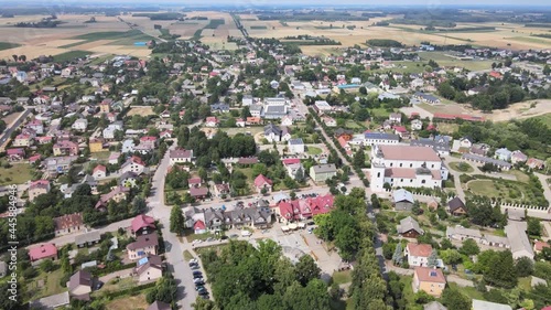 Top view of the city of Drohiczyn on the Bug River.Over the river rises the castle mounain.from the bird's eye view over the city you can see the monastery buildings-Jesuits,Frannciscans,Benedictine  photo