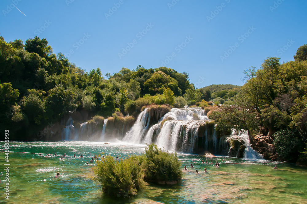 Landscape in Krka National Park in Croatia, known for its beautiful waterfalls