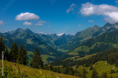 Landscape view of the Swiss Alpes from the Kaiseregg and Luchere Mountains, Shot in Jaun area, Fribourg, Switzerland © Eric