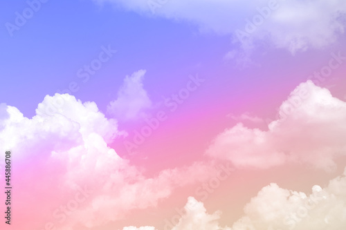 beauty sweet yellow blue colorful with fluffy clouds on sky. multi color rainbow image. abstract fantasy growing light