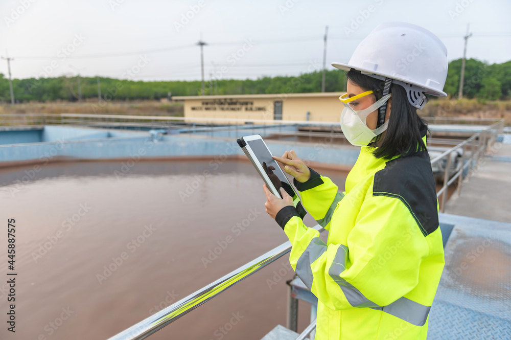 Environmental engineers work at wastewater treatment plants,Water supply engineering working at Water recycling plant for reuse Environmental engineers work at wastewater treatment plants,Water supply engineering working at Water recycling plant for reuse