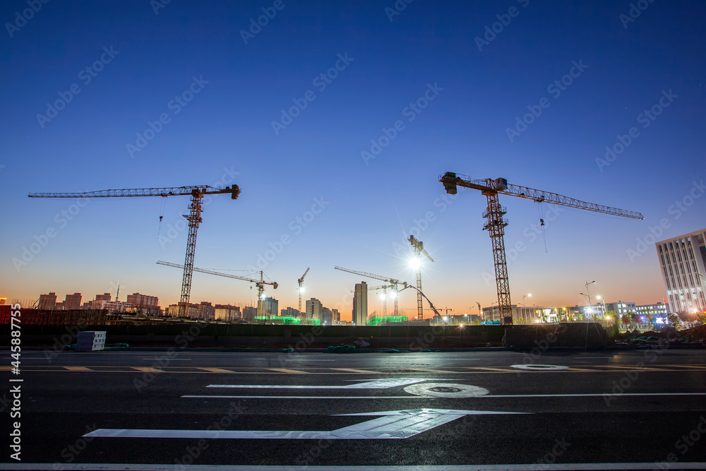 The building site is in the evening The building site is in the evening