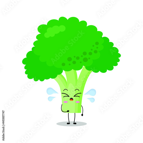 Vector illustration of green broccoli character with cute expression  funny  plant  tree  isolated on white background  vegetable for mascot collection  emoticon kawaii  sad  cry  adorable
