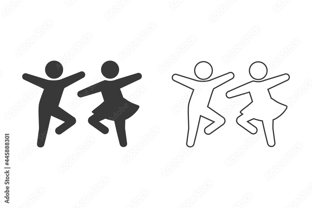 Dancing man and woman icon set. Dancing couple of people. Happy people. Vector illustration Dancing man and woman icon set. Dancing couple of people. Happy people. Vector illustration