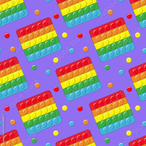 Pop it. Square colorful rainbow silicone antistress relaxation toy, kids trendy game, vector cartoon isolated popit. Decor textile, wrapping paper wallpaper vector print or fabric