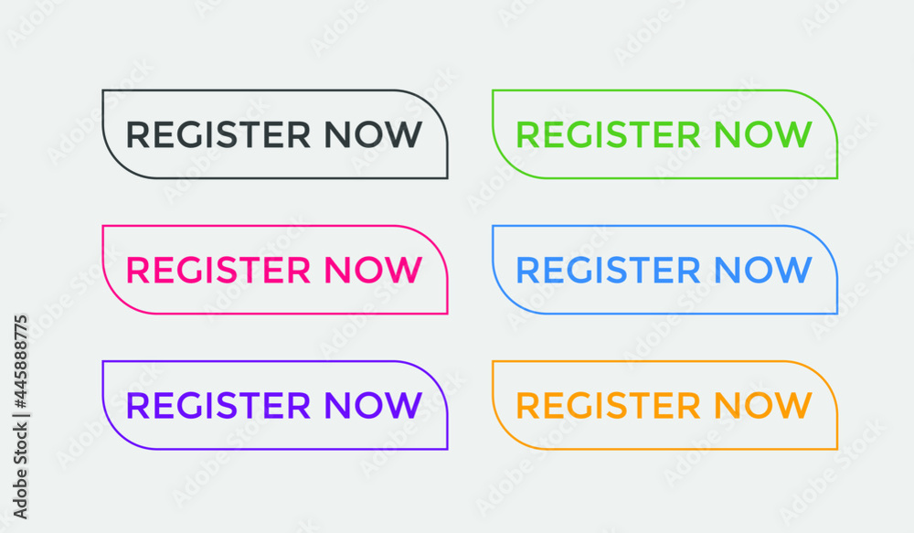 colorful register now text web button, set of register now sign icon for web site colorful register now text web button, set of register now sign icon for web site