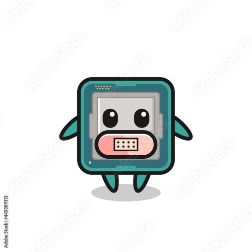 Cartoon Illustration of processor with tape on mouth