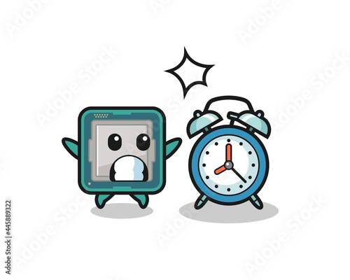 Cartoon Illustration of processor is surprised with a giant alarm clock