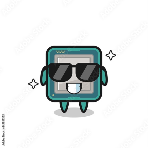 Cartoon mascot of processor with cool gesture