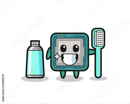 Mascot Illustration of processor with a toothbrush