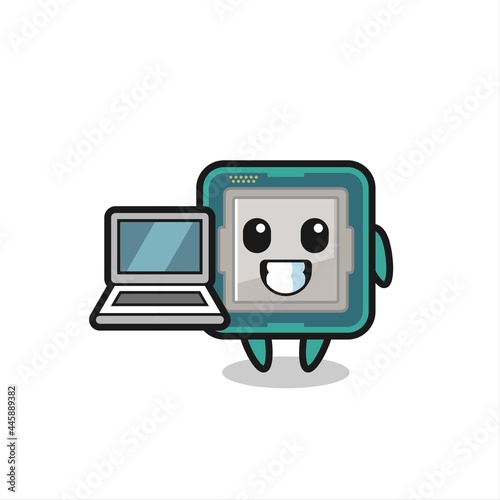 Mascot Illustration of processor with a laptop
