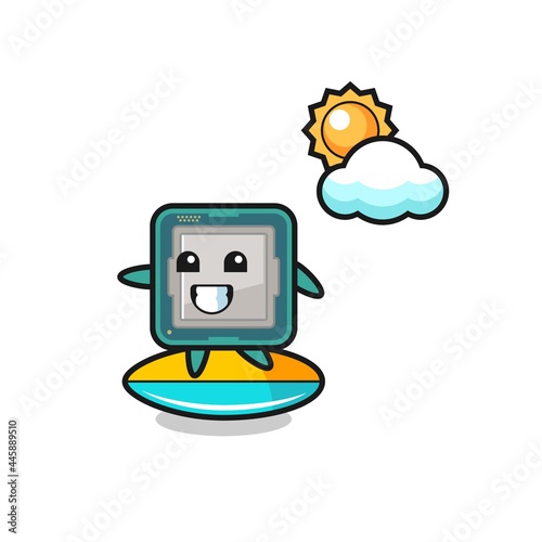 Illustration of processor cartoon do surfing on the beach