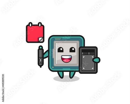 Illustration of processor mascot as a graphic designer