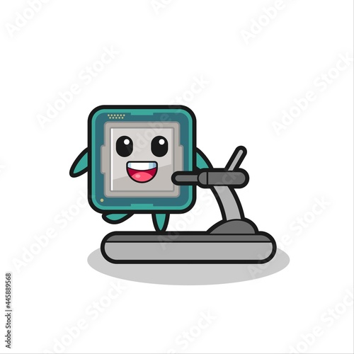 processor cartoon character walking on the treadmill