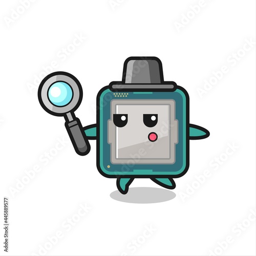 processor cartoon character searching with a magnifying glass