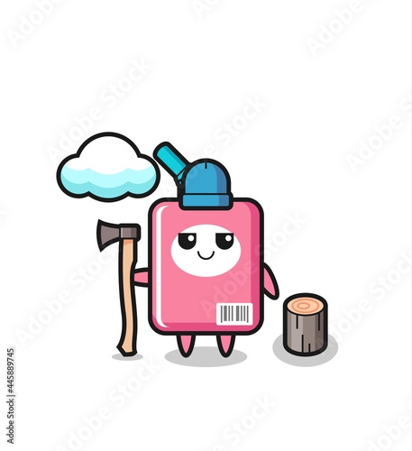 Character cartoon of milk box as a woodcutter
