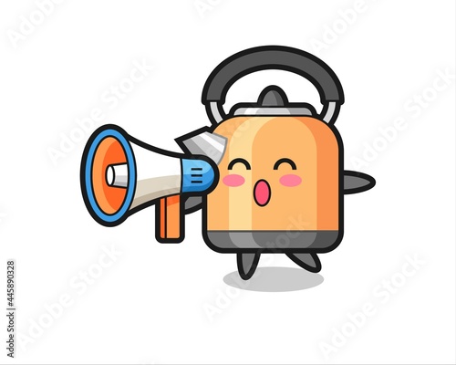 kettle character illustration holding a megaphone