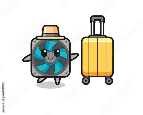 computer fan cartoon illustration with luggage on vacation © heriyusuf