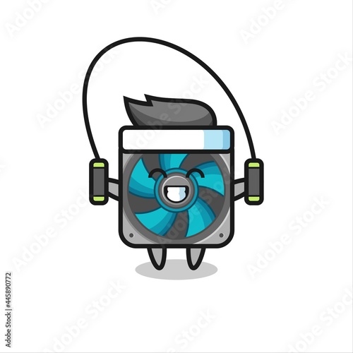 computer fan character cartoon with skipping rope