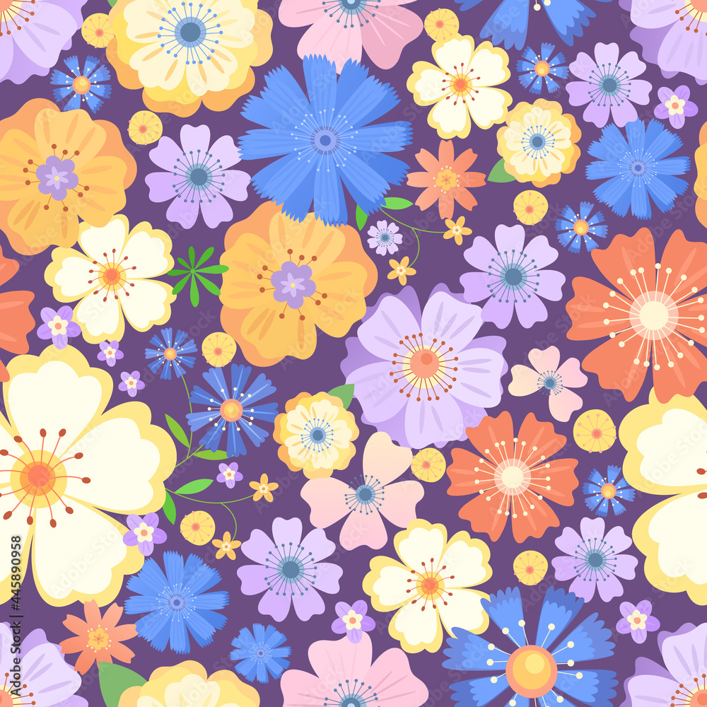 floral seamless pattern. meadow and forest flowers and herbs. suitable for wrapping paper, invitations, cards, textiles.
