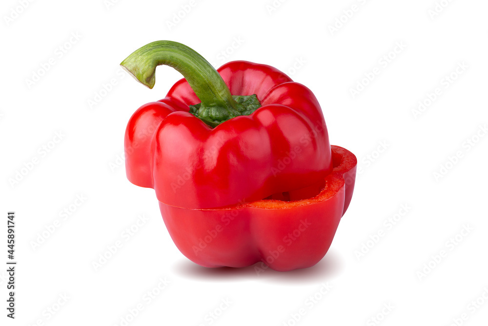 Fresh whole and sliced Red sweet pepper isolated on white background Fresh whole and sliced Red sweet pepper isolated on white background