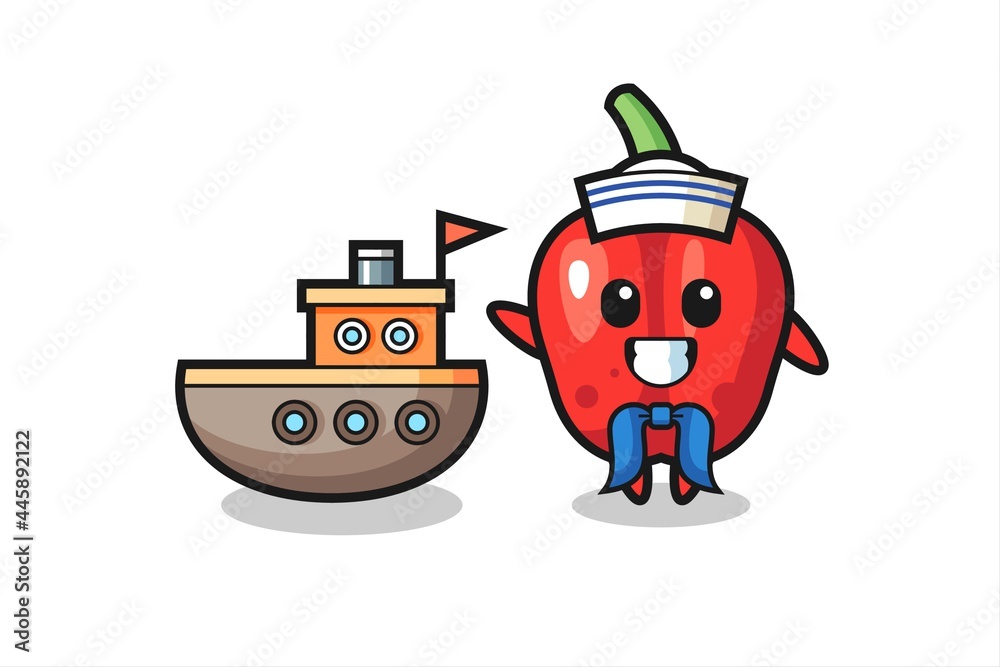 Character mascot of red bell pepper as a sailor man