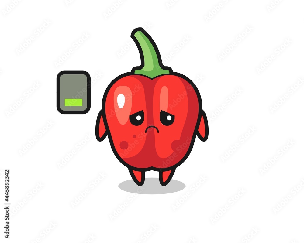 red bell pepper mascot character doing a tired gesture red bell pepper mascot character doing a tired gesture