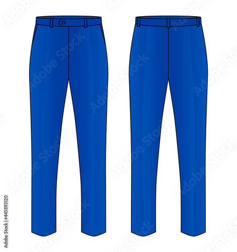 Blue Tracksuit Pants Template Vector on White Background.Front and Back View.
