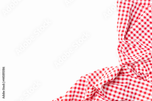 fabric red and white checkered isolated on a white background with copy space.