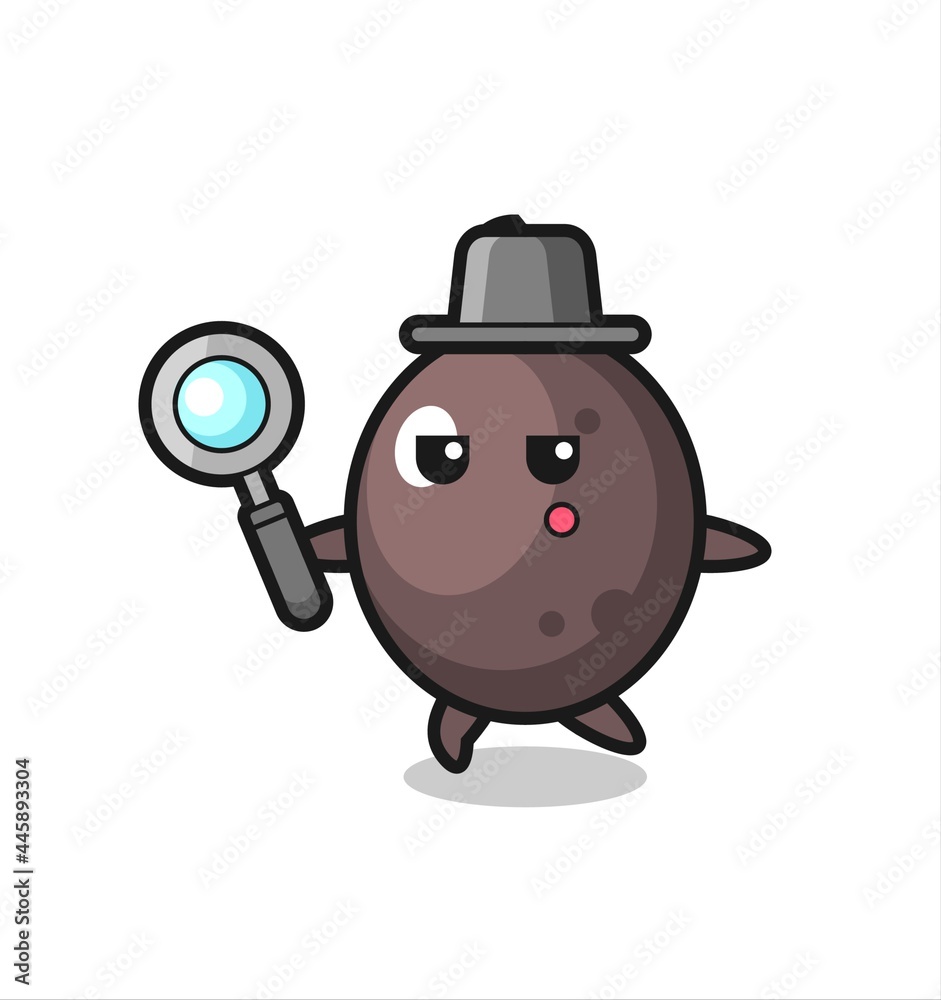 black olive cartoon character searching with a magnifying glass black olive cartoon character searching with a magnifying glass