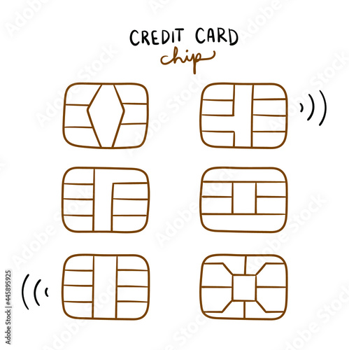 Set of credit card chip in hand drawing vector 
