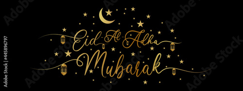 eid al-adha mubarak letter calligraphy banner black background