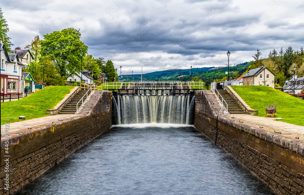 A long exposure view of lock gates at Fort Augustus, Scotland on a summers day A long exposure view of lock gates at Fort Augustus, Scotland on a summers day