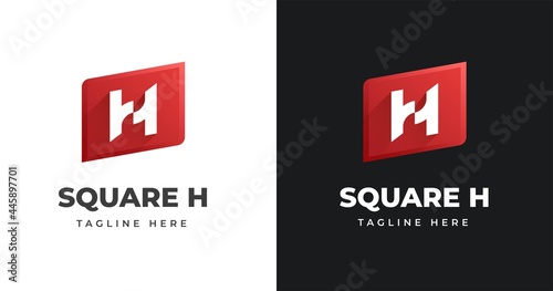 Letter H logo design template with square shape style