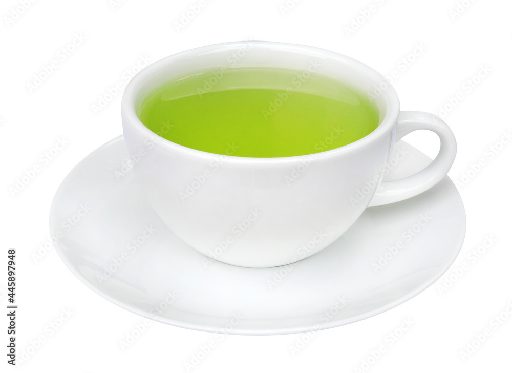 Organic hot green tea drink in ceramic cup isolated on white background, clipping path included Organic hot green tea drink in ceramic cup isolated on white background, clipping path included