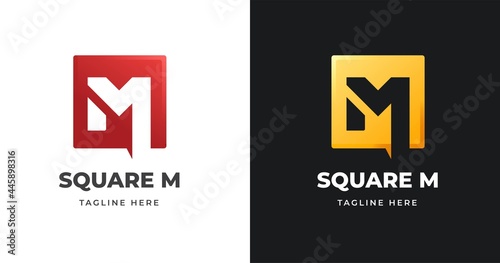 Letter M logo design template with square shape style