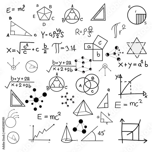 math formula and physics , math formula and physics vector, white background, hand drawn line math formula and physics formula